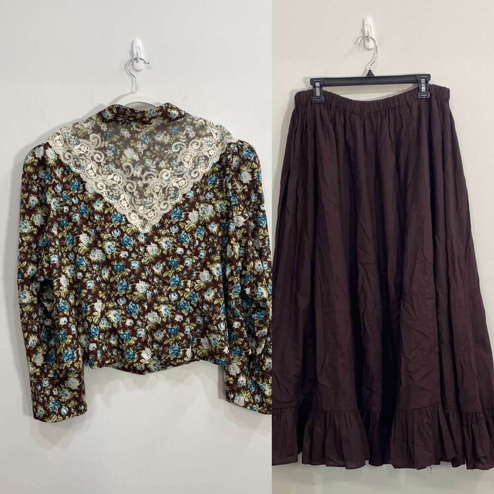 Recollections Vintage Skirt Set Brown Ruffled Maxi Skirt for Casual Wear XL/XXL